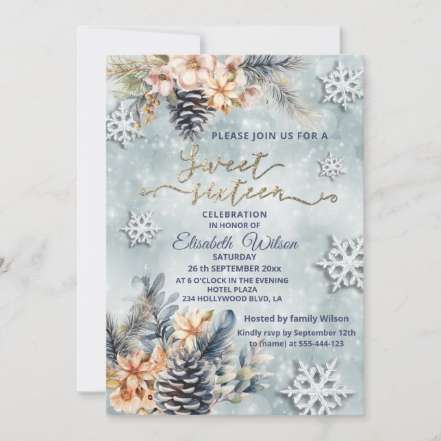Winter Moderne Bucht florale Wasserfarbe Einladung (Vorderseite)