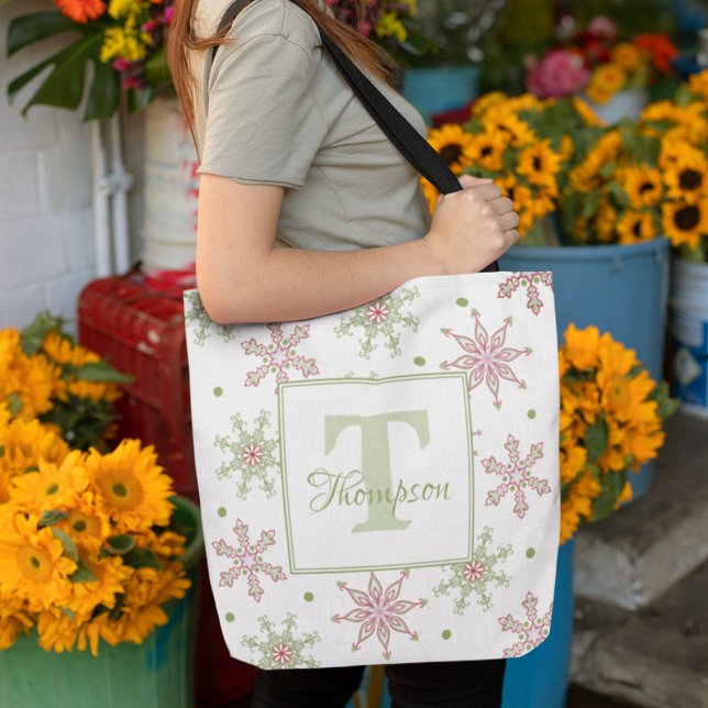 Winter Monogram Snowflake Moderner Urlaub Stilvoll Tasche (Christmas colorful snowflake pattern monogram tote bag)
