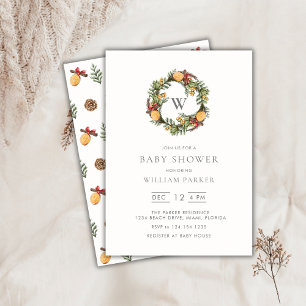 Winter Monogram Wreath Baby Shower Einladung