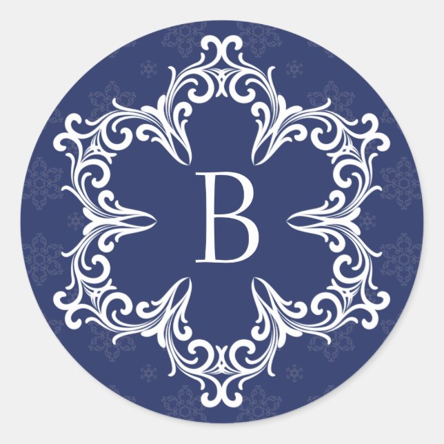 Winter Monogramm-B-Aufkleber für die Marine Runder Aufkleber (Vorderseite)
