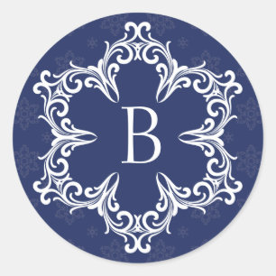 Winter Monogramm-B-Aufkleber für die Marine Runder Aufkleber