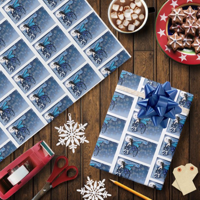 Winter Moon Fairy Blue Geschenkpapier (Von Creator hochgeladen)