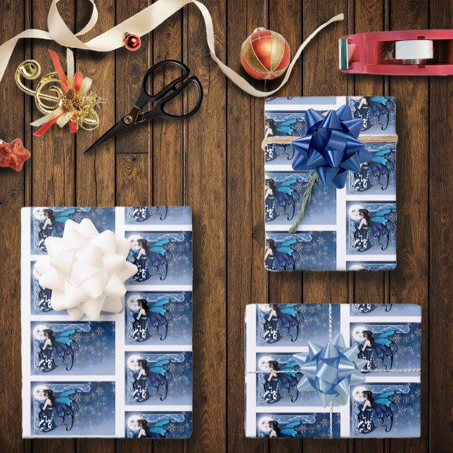 Winter Moon Fairy Blue Geschenkpapier Set (Von Creator hochgeladen)