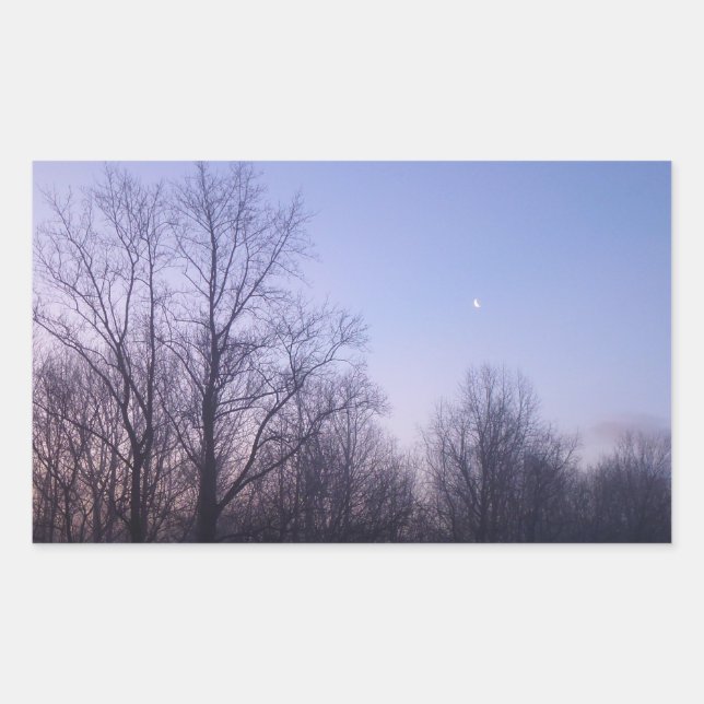 Winter Moon Morning Landschaftsfotografie Rechteckiger Aufkleber (Vorderseite)