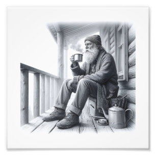 Winter Morgen Kaffee Rustikal Schwarz & Weiß Fotodruck