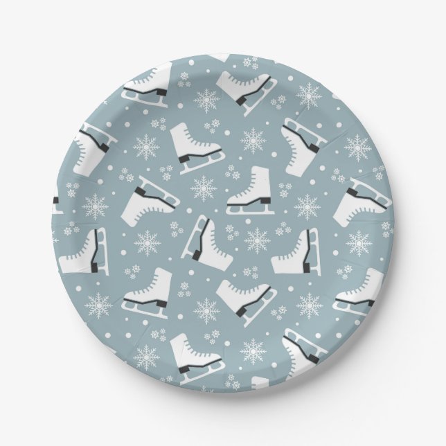 Winter-Motivbild mit Eis-Skaten Pappteller (Vorderseite)