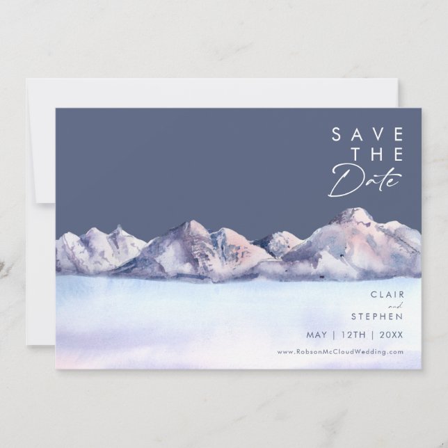 Winter Mountain Abend Horizontal Save the Date (Vorderseite)