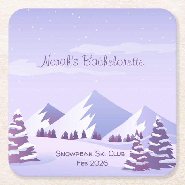 Winter Mountain Bachelorette Weekend Custom  Rechteckiger Pappuntersetzer (Vorderseite)