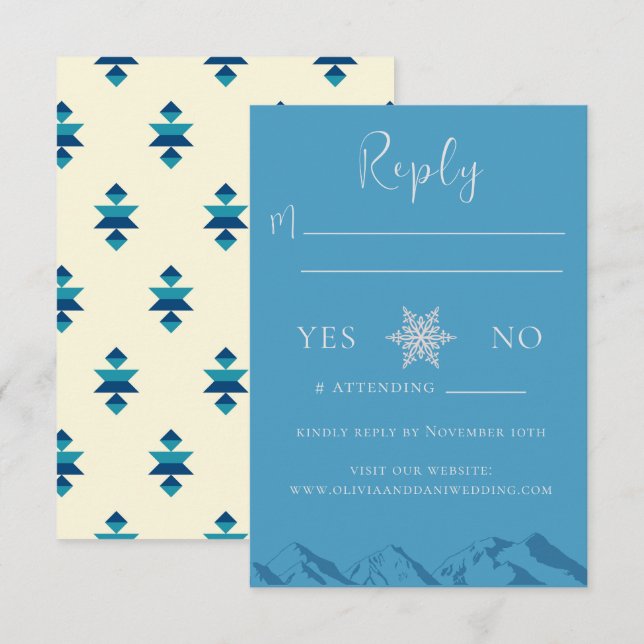 Winter Mountain Blume Hochzeitkarte RSVP Karte (Vorne/Hinten)