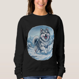 Winter Mountain Dog Chest Print Sweatshirt