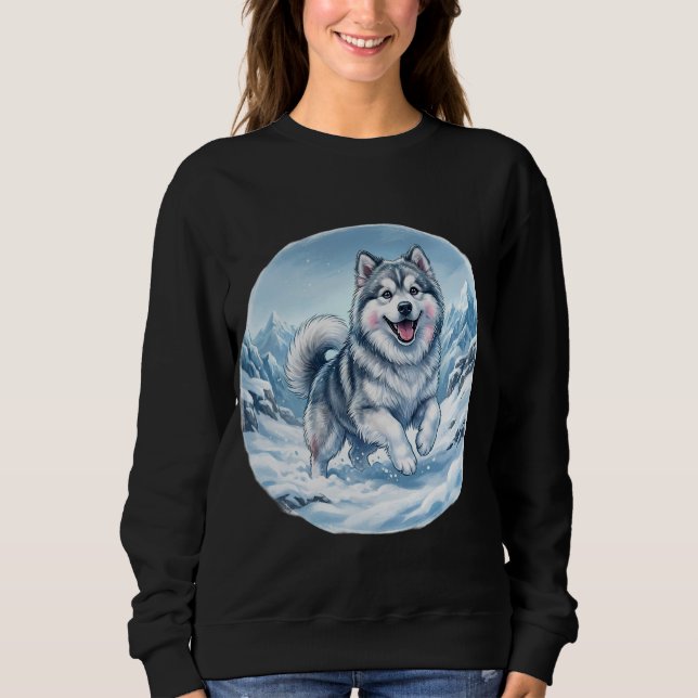 Winter Mountain Dog Chest Print Sweatshirt (Vorderseite)