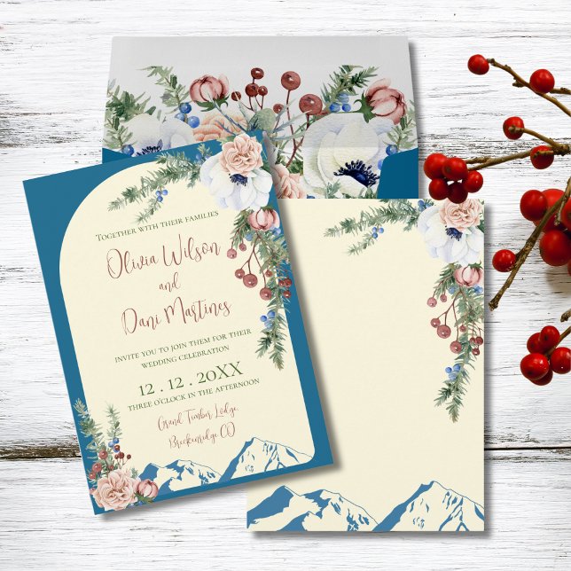 Winter Mountain Flowers Wedding Invitation Einladung (Von Creator hochgeladen)
