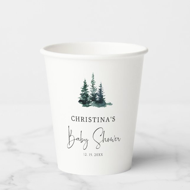 Winter Mountain Forest Baby Shower Papierkäppchen Pappbecher (Vorderseite)