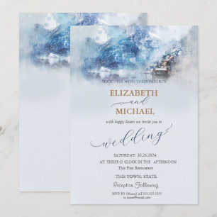 Winter Mountain Lake Wedding Einladung