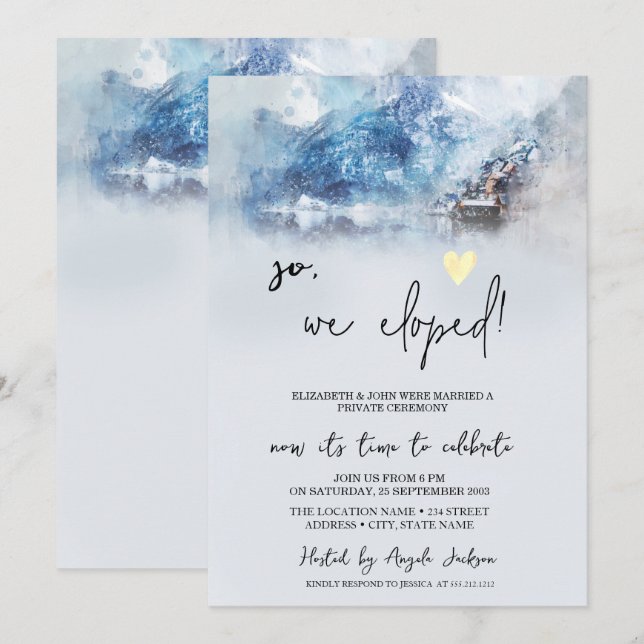 Winter Mountain Lake Wedding Elopement Einladung (Vorne/Hinten)