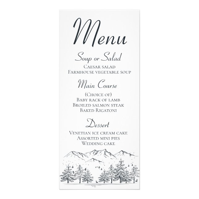 Winter Mountain Menu Rustique Mariage Pays (Devant)