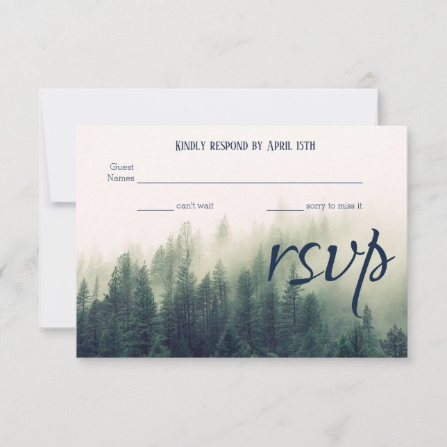Winter Mountain Pines Wedding RSVP Card Karte (Vorderseite)