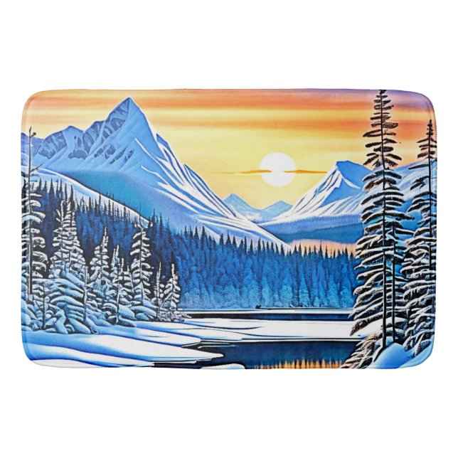Winter Mountain Sunset Glow Badematte (Vorderseite)