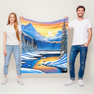 Winter Mountain Sunset Glow Fleecedecke