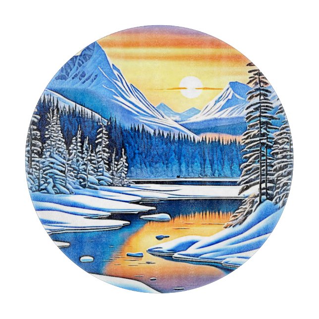 Winter Mountain Sunset Glow Schneidebrett (Vorderseite)