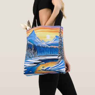 Winter Mountain Sunset Glow Tasche