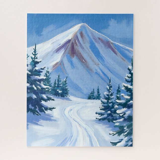 Winter Mountain Watercolor Snow Nature Landscape (Vertikal)
