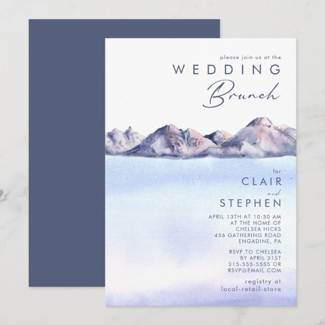 Winter Mountain Wedding Brunch Einladung (Vorne/Hinten)