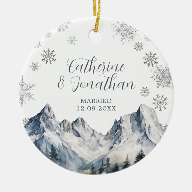 Winter Mountain Wedding Ornament Gift Snowflakes (Vorne)