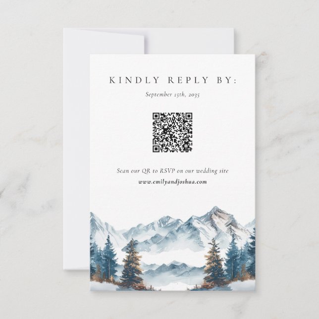 Winter Mountains Pine Tree Hochzeit RSVP (Vorderseite)