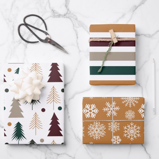 Winter Muster Wrapping Paper Flat Sheet Set 3 Geschenkpapier Set (Vorderseite)