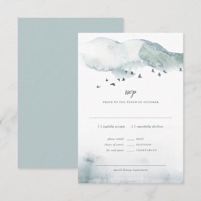 Winter Mystère Wedding RSVP+MEAL Response Einladung (Vorne/Hinten)