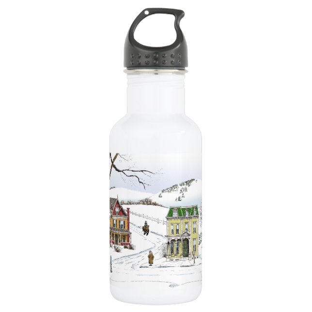 Winter-Nachbarschaft Edelstahlflasche (Vorderseite)