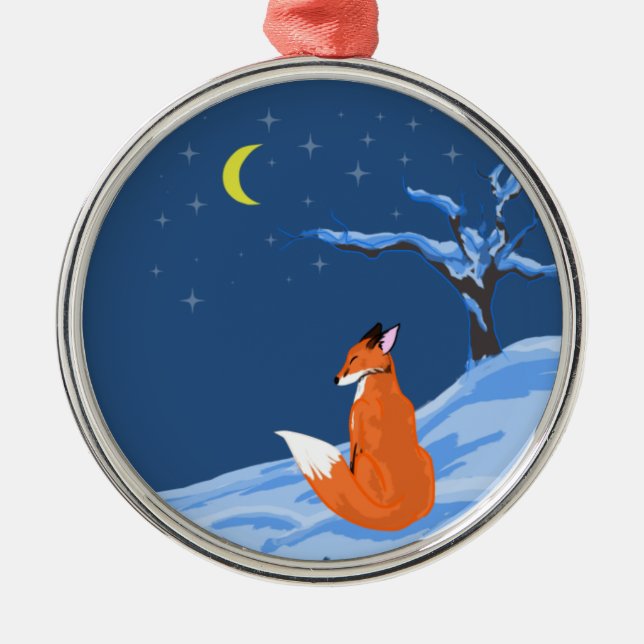 Winter-NachtFox Silbernes Ornament (Vorne)