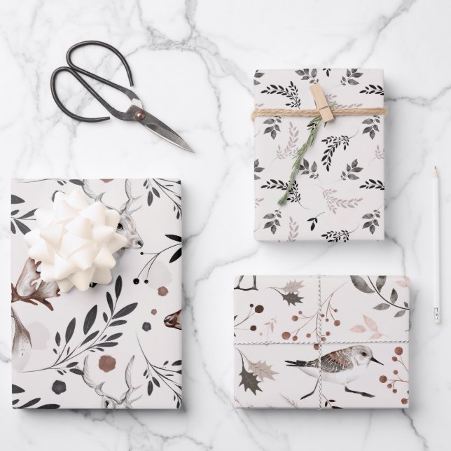 Winter Nature Wildlife Weihnachten Geschenkpapier Set (Vorderseite)