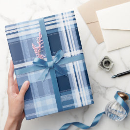 Winter Navy Weiß Schnee Eis Blau Karomuster Geschenkpapier
