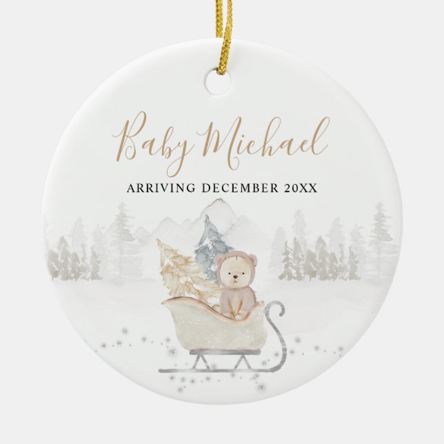 Winter Niedlich Bear Baby Boy Schwangerschaft Ankü Keramik Ornament (Vorne)