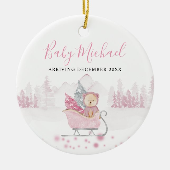 Winter Niedlich Bear Baby Girl Schwangerschaft Ank Keramik Ornament (Vorne)