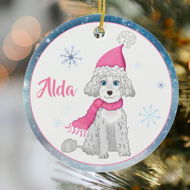 Winter Niedlich Poodle Personalisierte Weihnachtss Keramik Ornament (Von Creator hochgeladen)