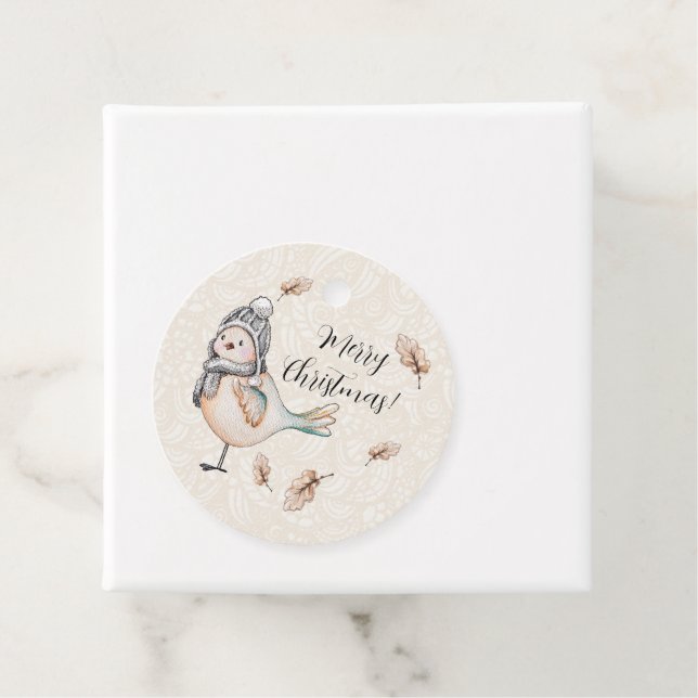 Winter Niedlich Sparrow Illustration Geschenkanhänger (Beispiel)