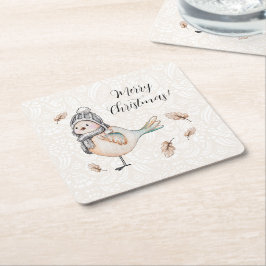 Winter Niedlich Sparrow Illustration Rechteckiger Pappuntersetzer