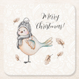 Winter Niedlich Sparrow Illustration Rechteckiger Pappuntersetzer