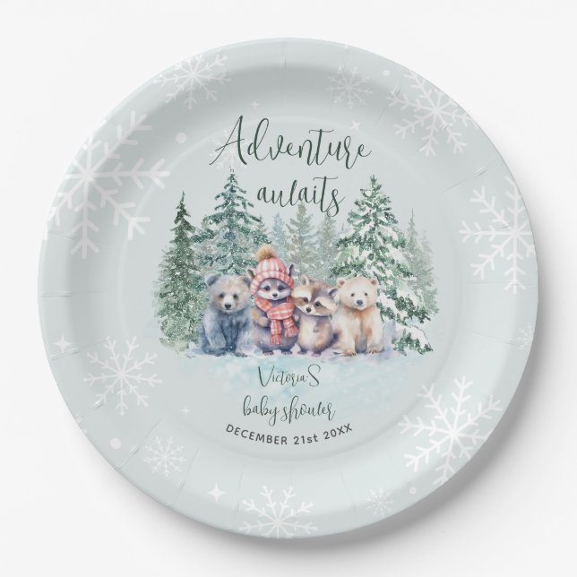 Winter Niedlicher Tiere Kinderdusche Pappteller (Vorderseite)
