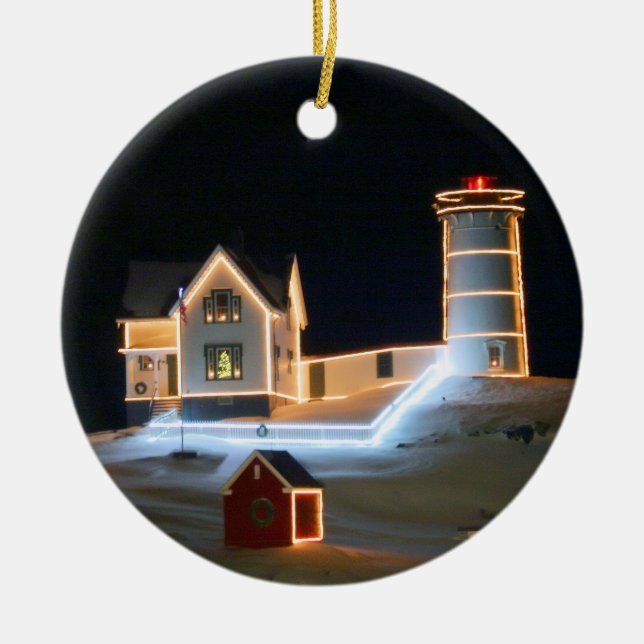 Winter night at Nubble Light. Keramik Ornament (Vorne)