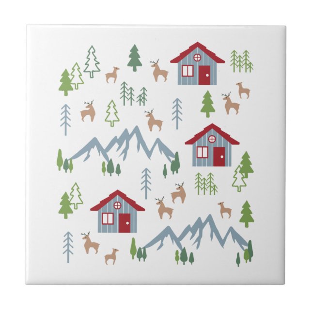Winter Night Derest Cabin Muster II Fliese (Vorderseite)