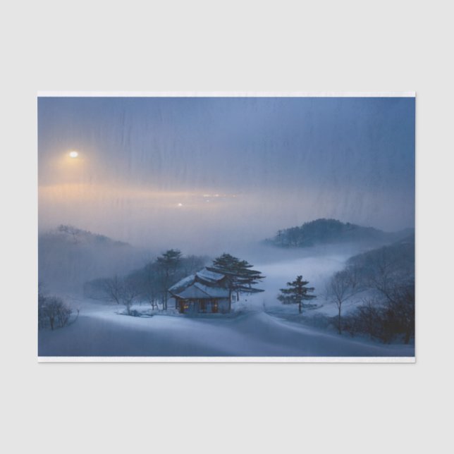 Winter Night Mountain Snow Moon Malerei Seidenpapier (Vorderseite)