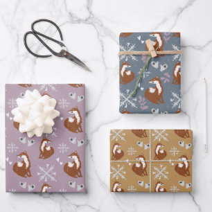 Winter Nordic Fox Holiday Wrapping Paper Sheets Geschenkpapier Set
