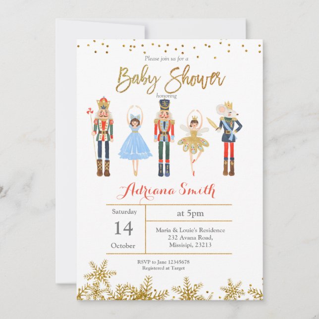 Winter-Nussknacker-Babyparty Einladungs-Gold Einladung (Vorderseite)