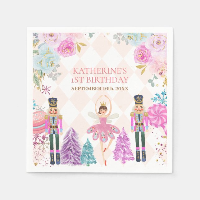 Winter Nutcracker Land der Süßigkeiten 1. Geburtst Serviette (Vorderseite)