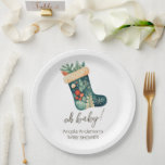 Winter Oh Baby Christmas Strumpf Kinderdusche Pappteller<br><div class="desc">Winter Wasserfarbe Hallo Kinderwald Weihnachtsdusche Hütte Thema Babydusche. Ideal für die Wintersaison. Bauen wir etwas Unikales für Ihr Baby Dusche Party! Benutzerdefiniertes,  personalisiertes,  bearbeitbares Download,  Aquarell,  Winter,  Weihnachten,  Strumpf,  Feiertag. Illustration</div>