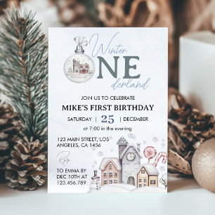 Winter Onderland Boy 1er Anniversaire Invitation